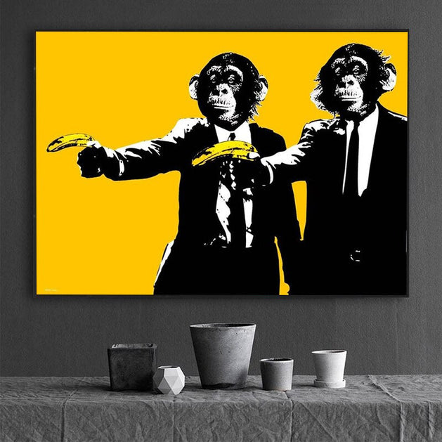 Funny Art Monkey Holding Banana Canvas Wall Art-GraffitiWallArt