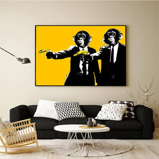 Funny Art Monkey Holding Banana Canvas Wall Art-GraffitiWallArt