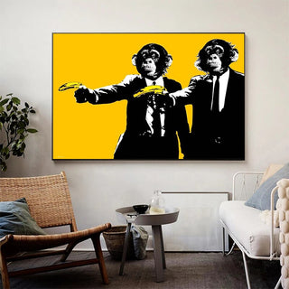 Funny Art Monkey Holding Banana Canvas Wall Art-GraffitiWallArt