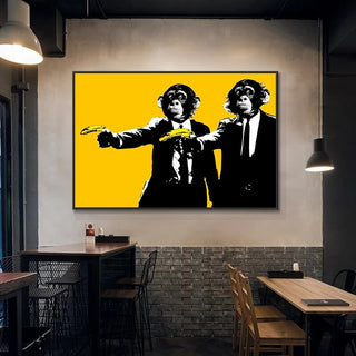 Funny Art Monkey Holding Banana Canvas Wall Art-GraffitiWallArt