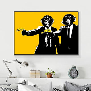 Funny Art Monkey Holding Banana Canvas Wall Art-GraffitiWallArt