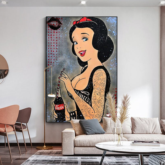 Funny Disney Snow White Drink Canvas Wall Art-GraffitiWallArt