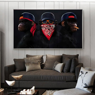 Funny Masked Monkey Smoking Canvas Wall Art-GraffitiWallArt