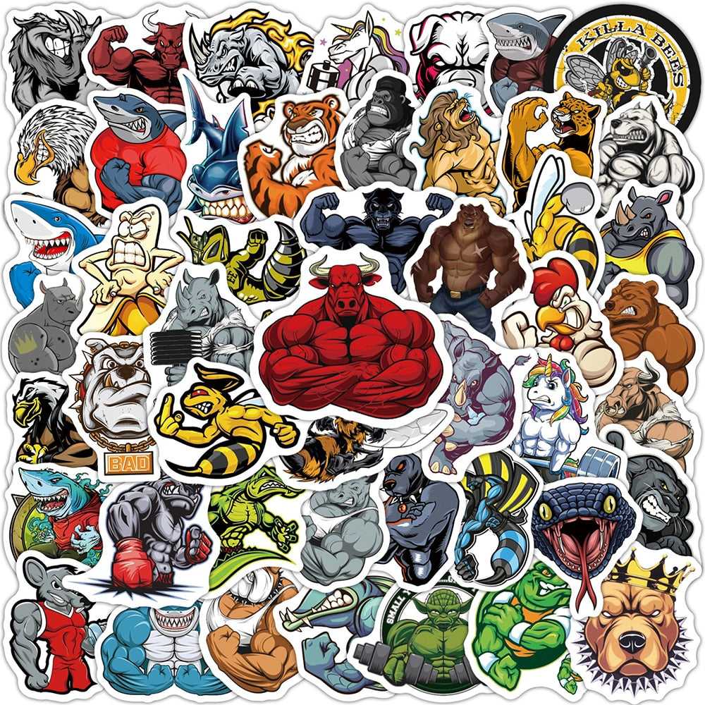 Funny Meme Muscle Animal Cartoon Stickers-GraffitiWallArt