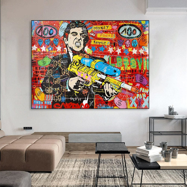 Gangster With Gun Canvas Wall Art-GraffitiWallArt