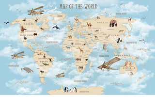 GeoExplorers: Interactive Blue Theme World Map Wallpaper for Kids-GraffitiWallArt