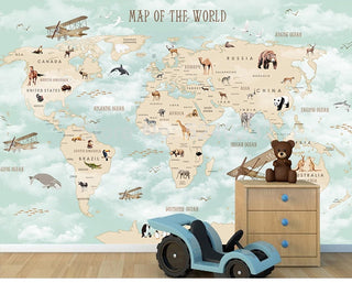 GeoExplorers: Interactive Green Theme World Map Wallpaper for Kids-GraffitiWallArt