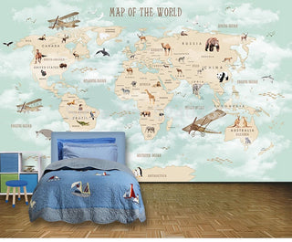 GeoExplorers: Interactive Green Theme World Map Wallpaper for Kids-GraffitiWallArt