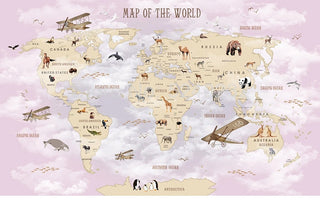 GeoExplorers: Interactive Purple Theme World Map Wallpaper for Kids-GraffitiWallArt