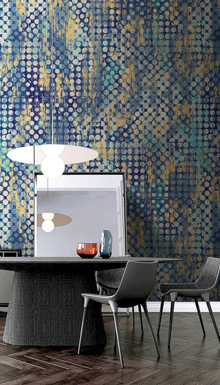 Geometric Blue Dots Luxe Wallpaper Mural-GraffitiWallArt