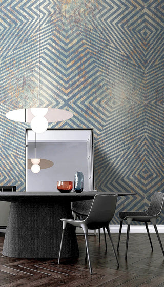 Geometric Blue Lines Wallpaper Mural-GraffitiWallArt