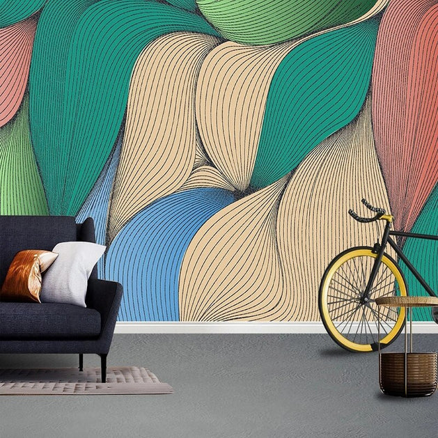 Geometric Colourful Leaf Effect Wallpaper for Home Wall Decor-GraffitiWallArt
