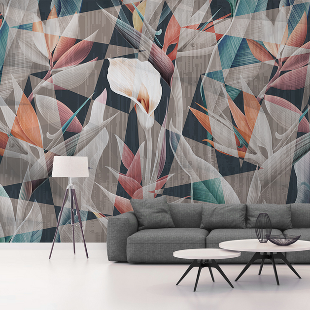 Geometric Floral Wallpaper Murals: Perfect for Modern Décor-GraffitiWallArt