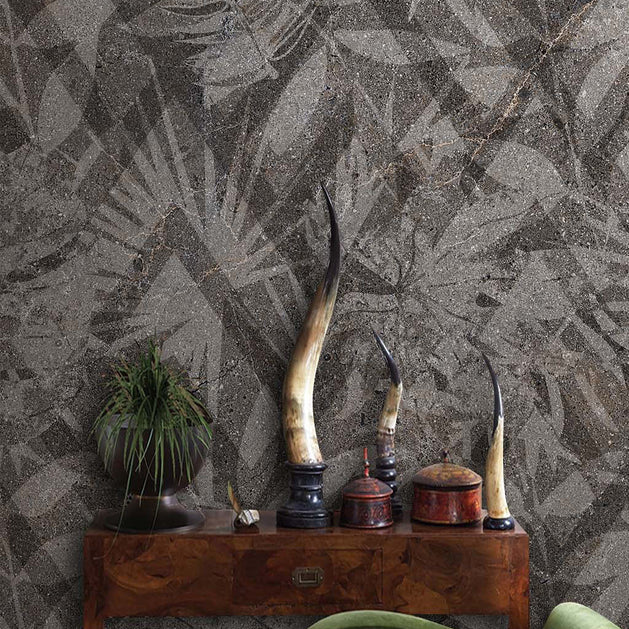 Geometric Gray Leaves Wallpaper Mural - GraffitiWallArt
