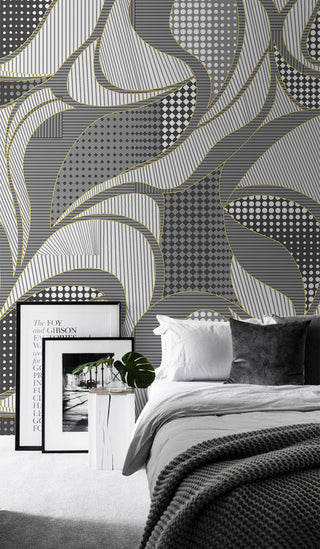 Geometric Gray Wavy Pattern Wallpaper Mural-GraffitiWallArt