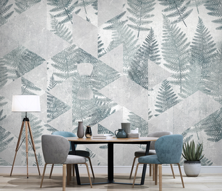 Geometric Green Leaf Pattern Wallpaper Murals-GraffitiWallArt