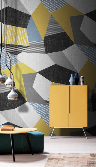 Geometric Hexagons Yellow Wallpaper Mural-GraffitiWallArt