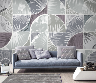 Geometric Leaf Patterned Wallpaper Murals-GraffitiWallArt