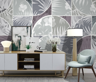 Geometric Leaf Patterned Wallpaper Murals-GraffitiWallArt