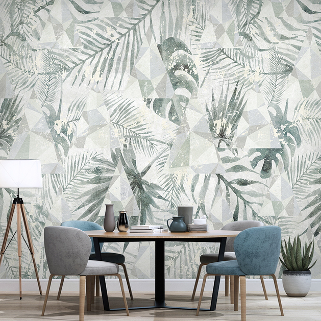 Geometric Leafs Design - Tropical Wallpaper Murals-GraffitiWallArt