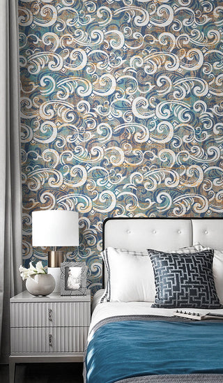 Geometric Tiny Waves Wallpaper Mural-GraffitiWallArt