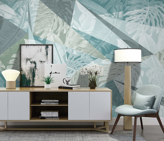 Geometric Triangular leafs Wallpaper Murals-GraffitiWallArt