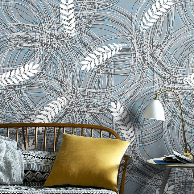 Geometric White Grains Wallpaper Mural-GraffitiWallArt