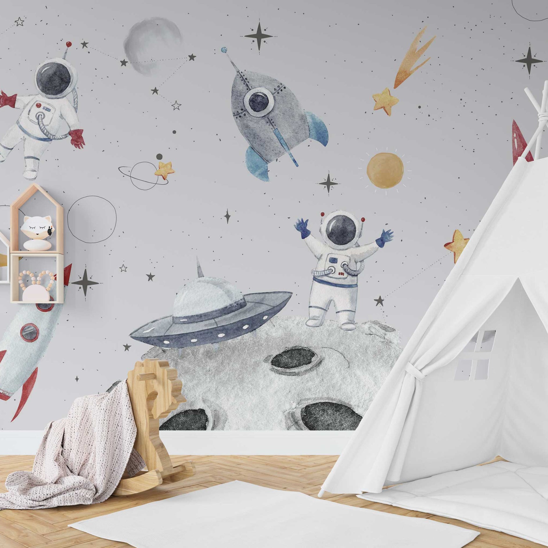 Get in Space Astronaut: Kids Room Wallpaper Mural-GraffitiWallArt