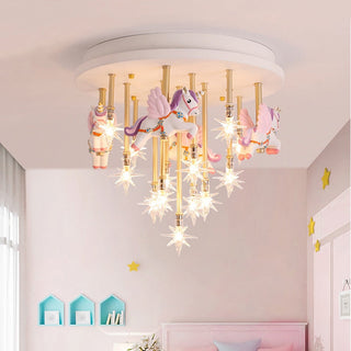 Girls Merry Go Roond Horses Ceiling Light | Kids Room Decor Lights-GraffitiWallArt