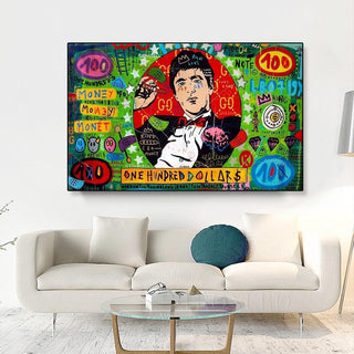 God Father Money Hundred Dollar Canvas Wall Art-GraffitiWallArt