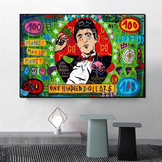 God Father Money Hundred Dollar Canvas Wall Art-GraffitiWallArt