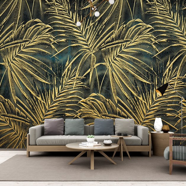 Gold Leafs Pattern Wallpaper Murals-GraffitiWallArt