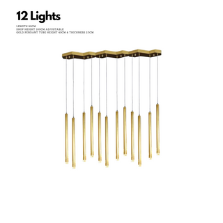 Gold Tubes LED Minimalistic Chandelier - Electroplated-GraffitiWallArt