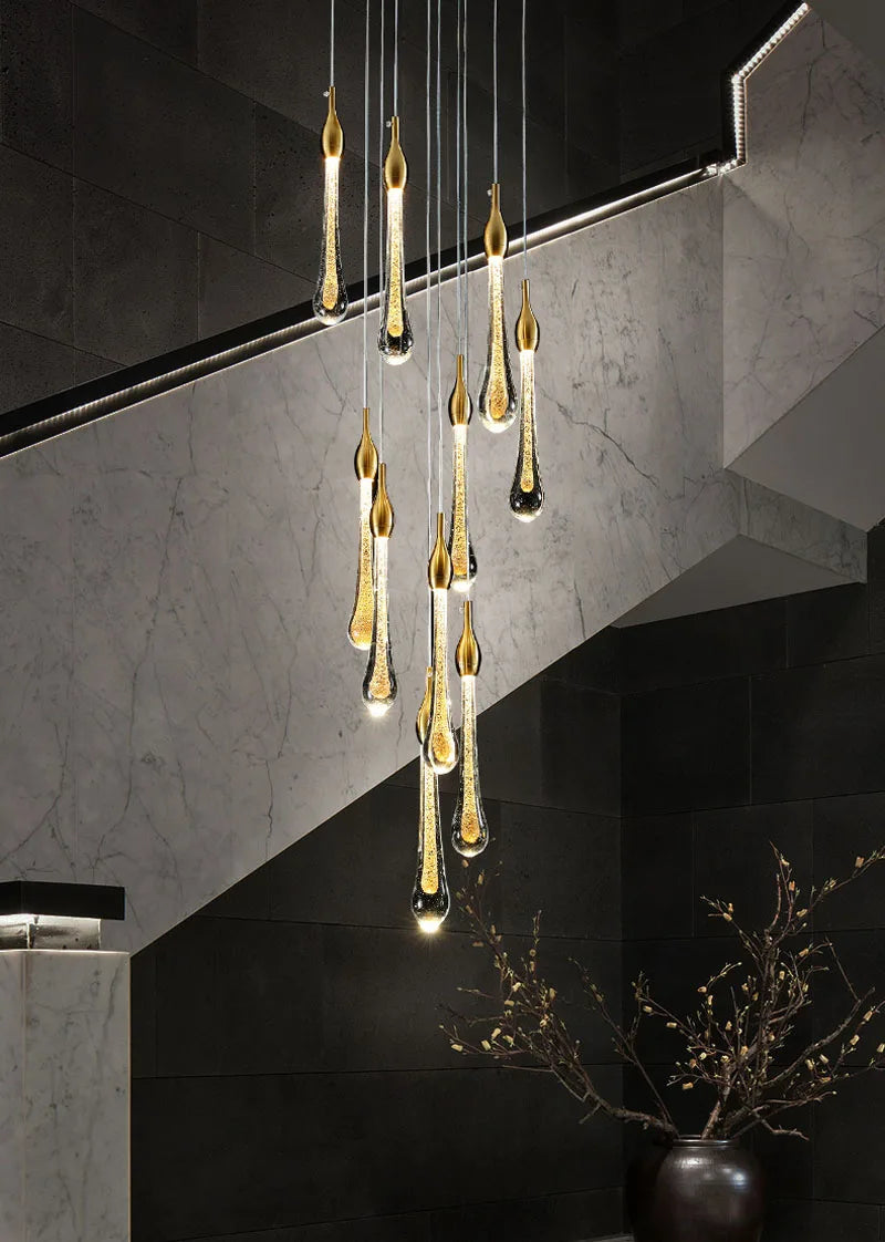 Gold Water Drop Crystal Pendant LED Chandelier Lighting-GraffitiWallArt