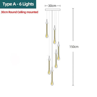 Gold Water Drop Crystal Pendant LED Chandelier Lighting-GraffitiWallArt