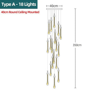 Gold Water Drop Crystal Pendant LED Chandelier Lighting-GraffitiWallArt