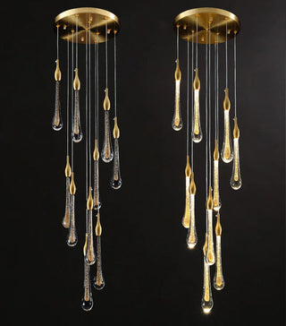 Gold Water Drop Crystal Pendant LED Chandelier Lighting-GraffitiWallArt