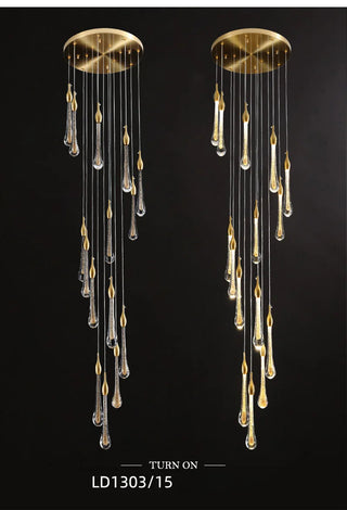 Gold Water Drop Crystal Pendant LED Chandelier Lighting-GraffitiWallArt