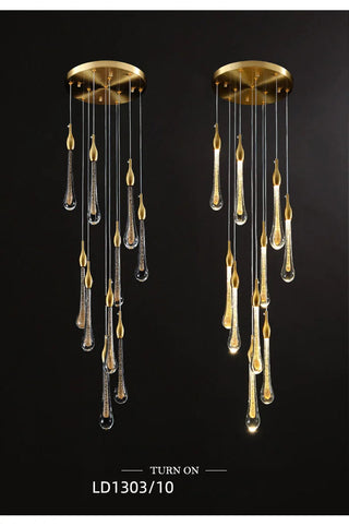 Gold Water Drop Crystal Pendant LED Chandelier Lighting-GraffitiWallArt