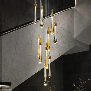 Gold Water Drop Crystal Pendant LED Chandelier Lighting-GraffitiWallArt