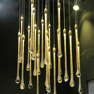 Gold Water Drop Crystal Pendant LED Chandelier Lighting-GraffitiWallArt