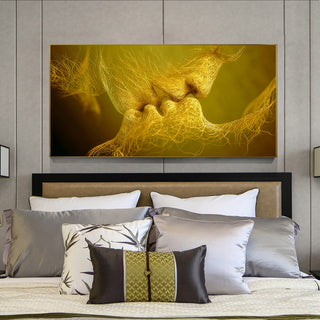 Golden And Black Love Kiss Lips Canvas Wall Art-GraffitiWallArt