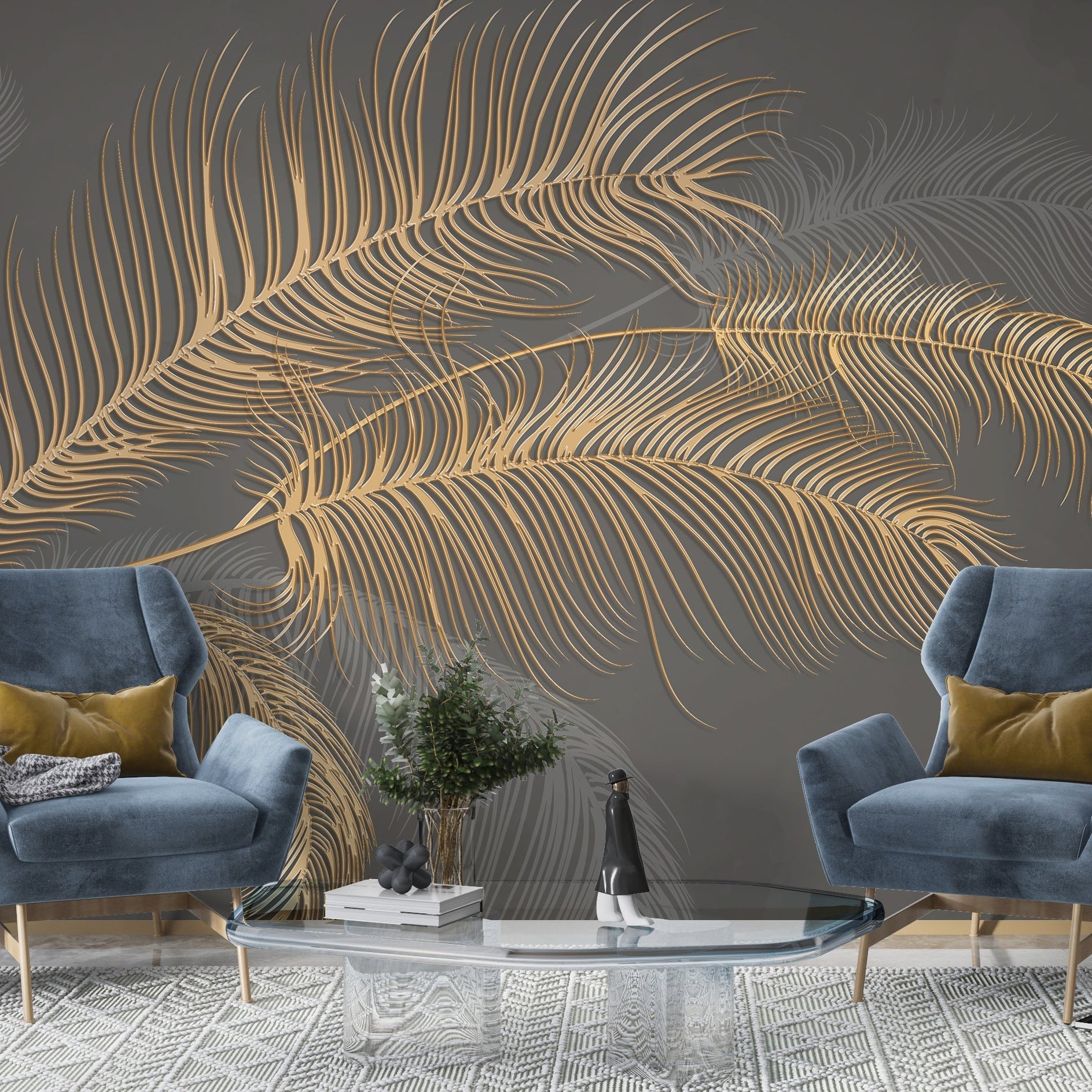 Golden Leaf Wallpaper Mural: Nature-inspired Design-GraffitiWallArt