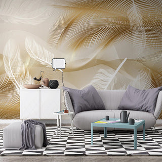 Golden Leaves Wallpaper Mural - Transform Your Space-GraffitiWallArt