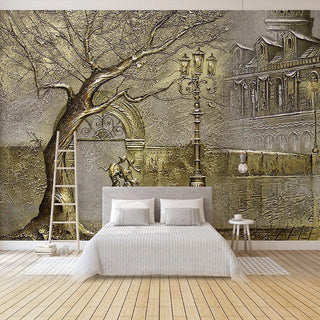 Golden Passage: Walk to Home in Winter Wallpaper-GraffitiWallArt