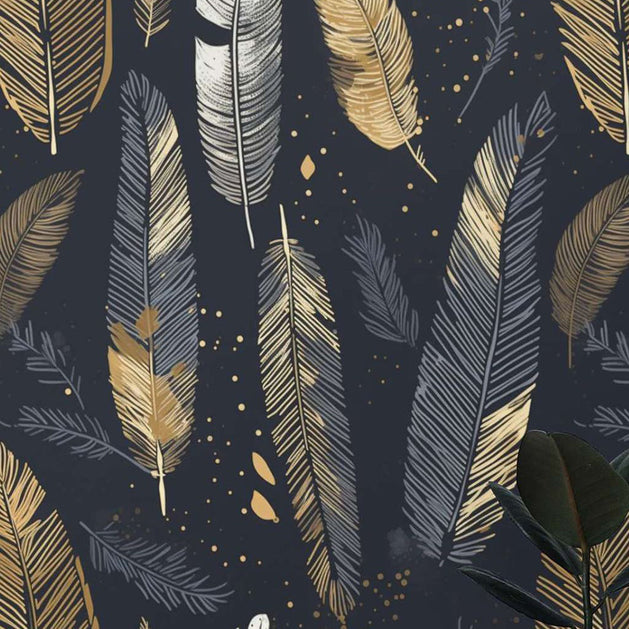 Golden Shine Leaves Wallpaper Mural-GraffitiWallArt