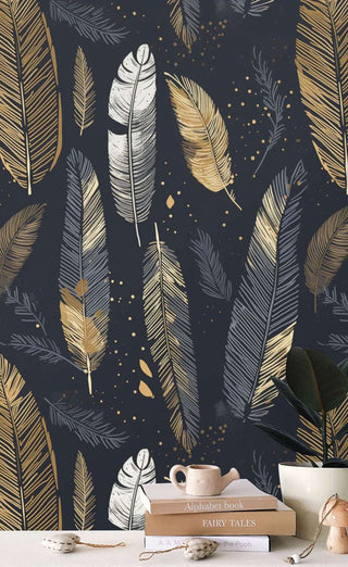 Golden Shine Leaves Wallpaper Mural-GraffitiWallArt