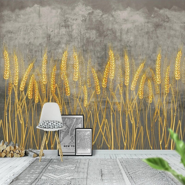 Golden Wheat Field Wallpaper for Home Wall Decor-GraffitiWallArt