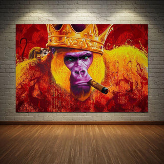 Gorilla King Crowned Canvas Wall Art-GraffitiWallArt