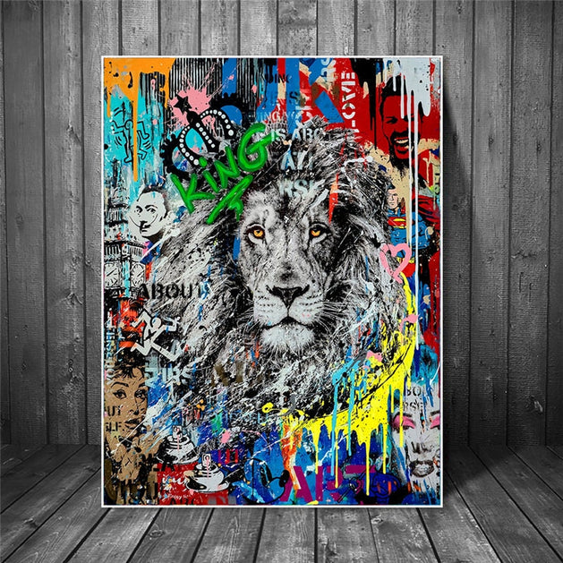 Graffiti Art Lion Canvas Wall Art-GraffitiWallArt